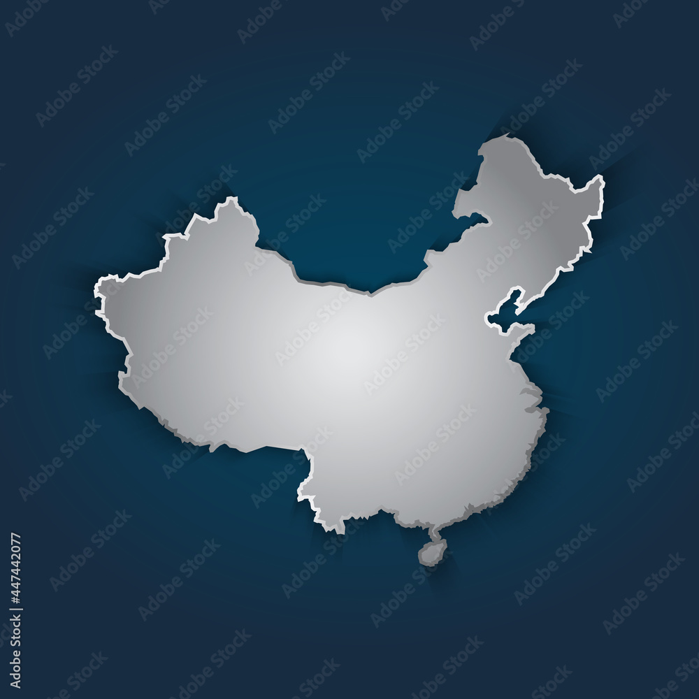 Obraz premium China map 3D metallic silver with chrome, shine gradient on dark blue background. Vector illustration EPS10.