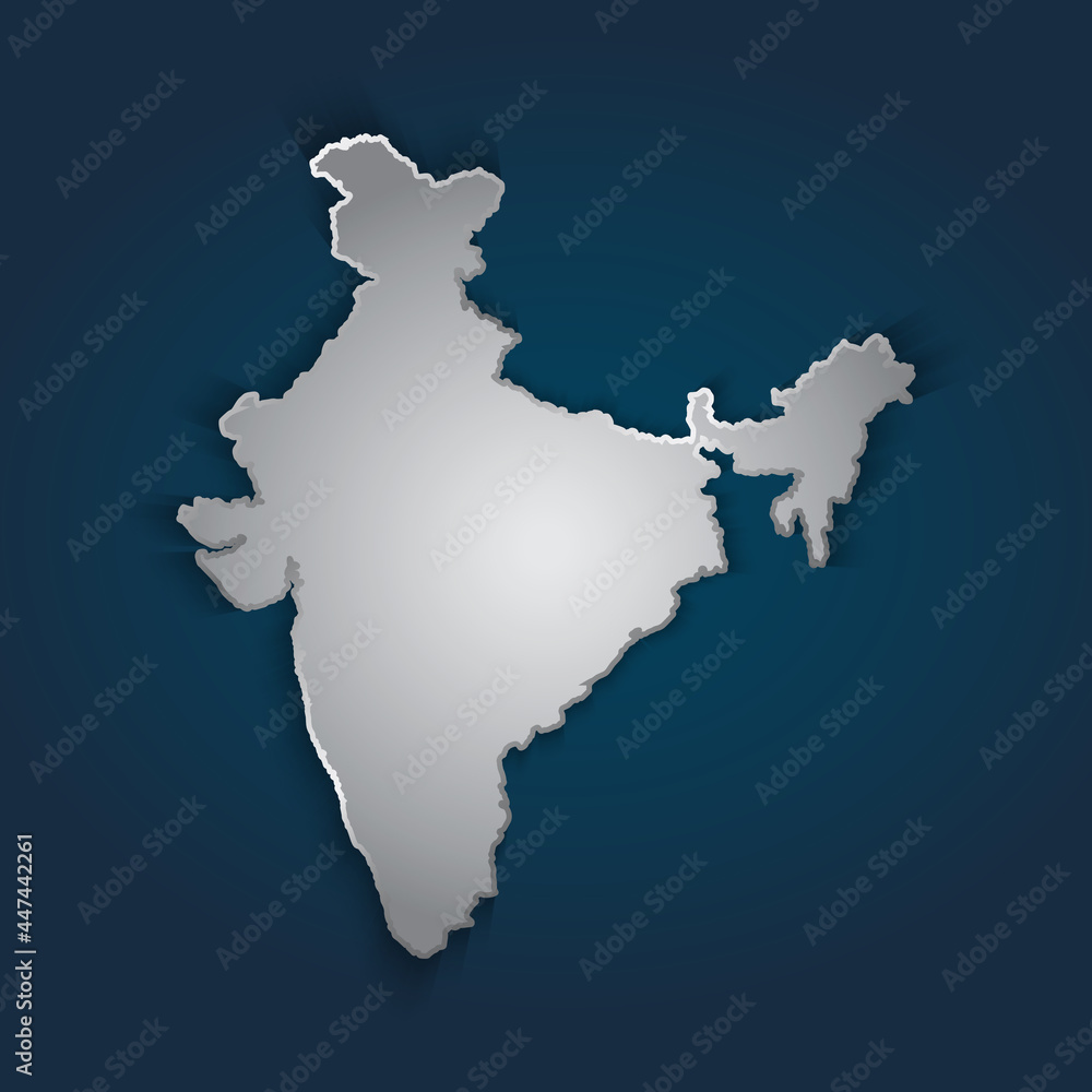 India map 3D metallic silver with chrome, shine gradient on dark blue background. Vector illustration EPS10.