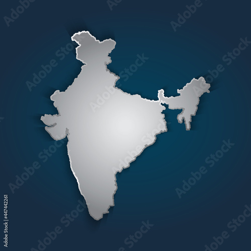 India map 3D metallic silver with chrome, shine gradient on dark blue background. Vector illustration EPS10.