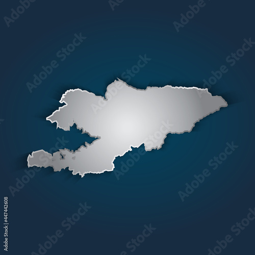 Kyrgyzstan map 3D metallic silver with chrome, shine gradient on dark blue background. Vector illustration EPS10.