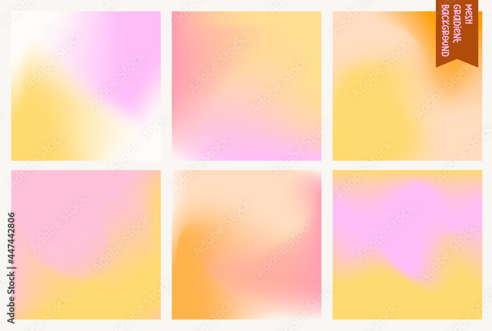 Fototapeta premium Pastel mesh gradient colors backgrounds set. Fluid shapes background. Editable vector illustration.