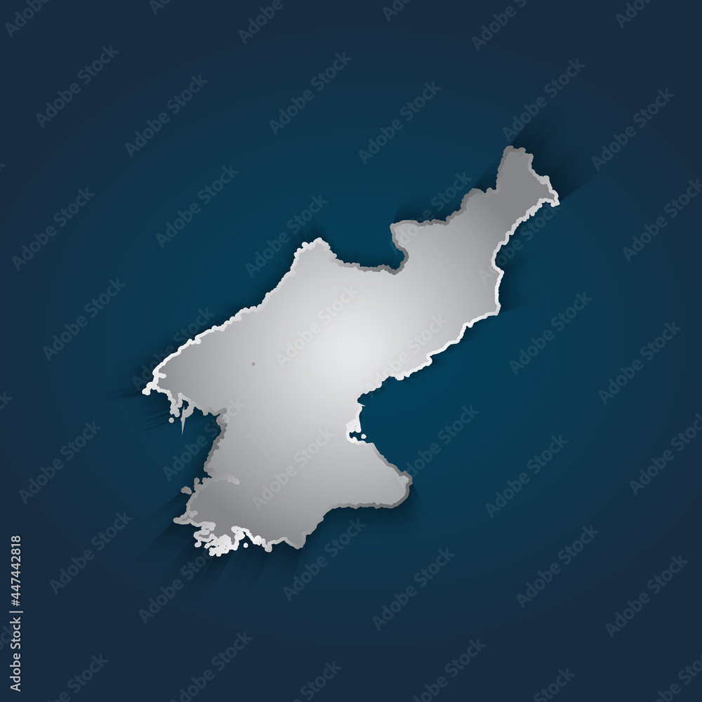 North Korea map 3D metallic silver with chrome, shine gradient on dark blue background. Vector illustration EPS10.