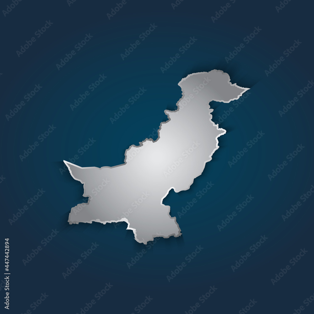 Fototapeta premium Pakistan map 3D metallic silver with chrome, shine gradient on dark blue background. Vector illustration EPS10.