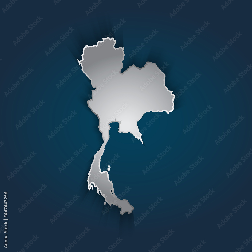 Fototapeta premium Thailand map 3D metallic silver with chrome, shine gradient on dark blue background. Vector illustration EPS10.