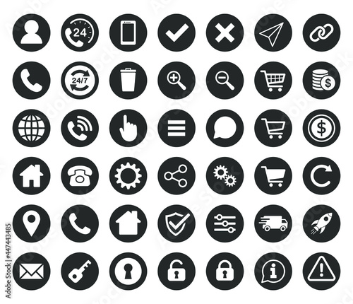 42 Universal business contact web interface icon symbol set. App ui logo sign collection. Vector illustration image. Isolated on white background.