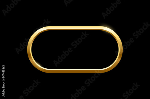 Gold oval frame for picture on black background. Blank space for picture, painting, card or photo. 3d realistic modern template vector illustration. Simple golden object mockup