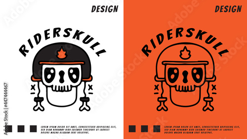 cool skull head with helmet, illustration for t-shirt, poster, sticker, or apparel merchandise. With cartoon style.	 photo