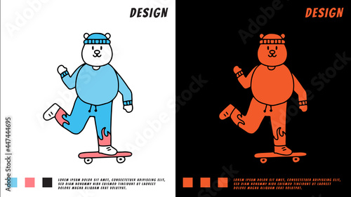 hype polar bear playing a skateboard, illustration for t-shirt, poster, sticker, or apparel merchandise. With cartoon style.