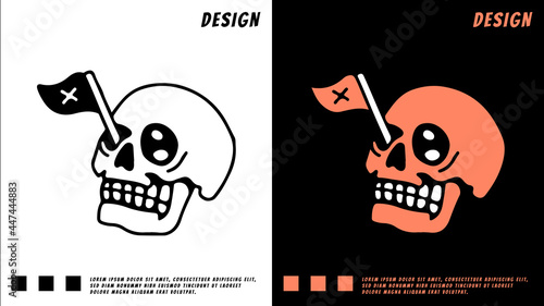 skull head and flag in the eye, illustration for t-shirt, poster, sticker, or apparel merchandise. With cartoon style.