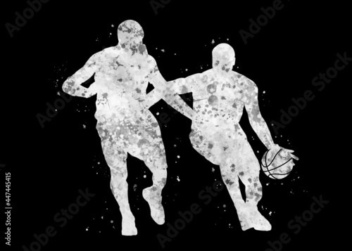 Basketball player dribblewhite black art watercolor, abstract sport painting. black and white sport art print, watercolor illustration artistic, greyscale, decoration wall art.
