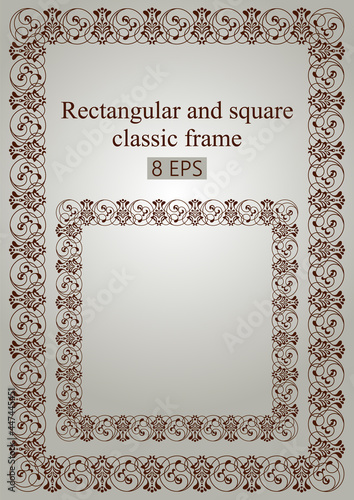 Rectangular and square classic seamless frame. Vector