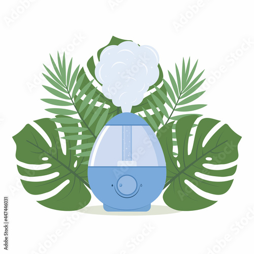 humidifier on the background of tropical leaves, color isolated vector illustration