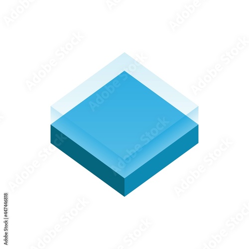Cube Icon Design. Blue decorative glass cube. 3D Isometric Cube. Vector illustration. Transparent cube.