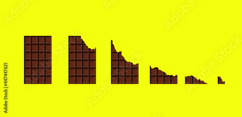 Vector Cartoon Bitten Chocolate Pieces on Bright Yellow Background, Illustration Template.
