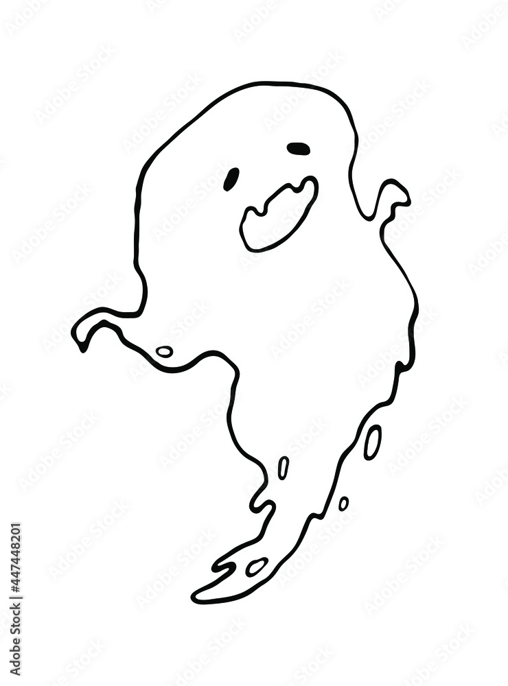 Hand drawn sketch of ghost isolated on white background. Cute cartoon spooky character. Happy Halloween.