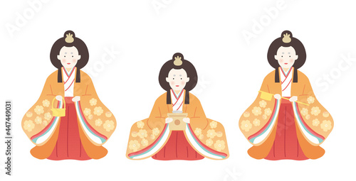 ひな祭り　シンプルでかわいい三人官女のイラストレーション
