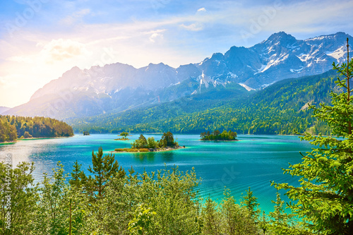 Picturesque Lake Eibsee in the Mountains of Bavaria in Germany photo