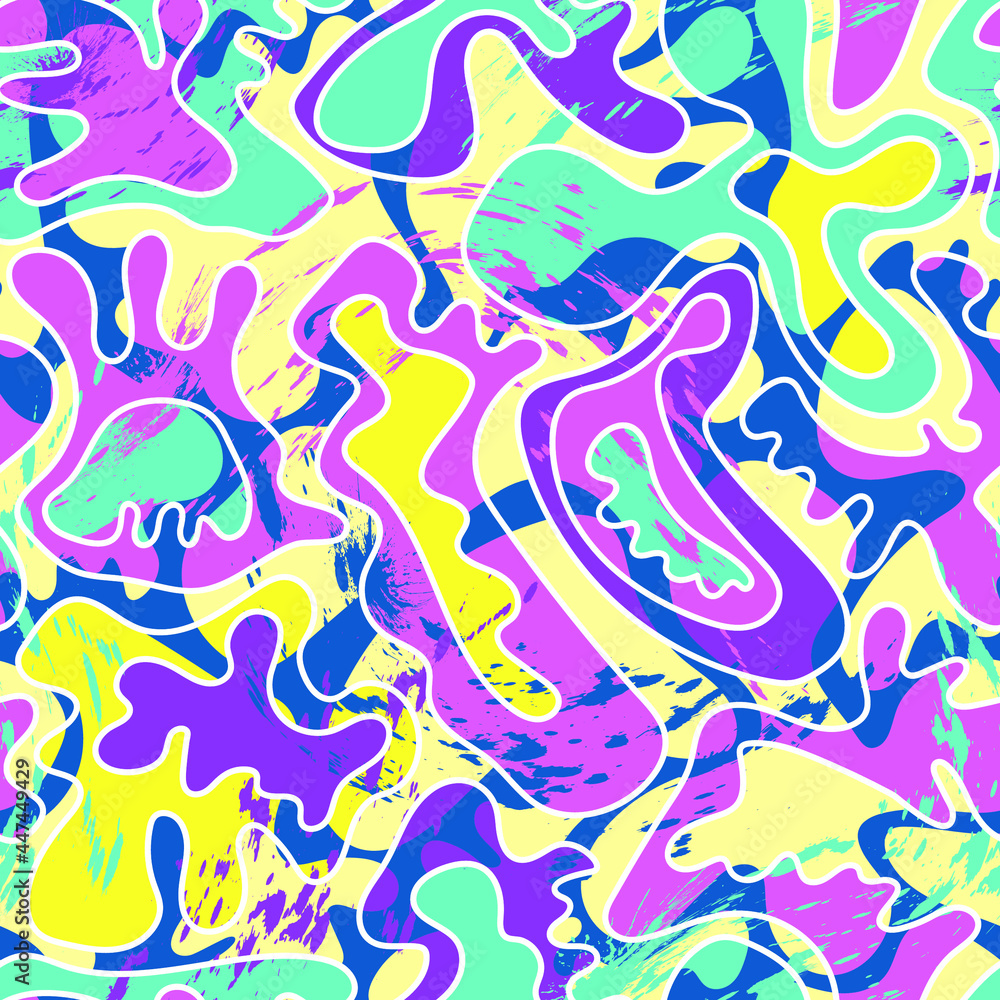 Seamless decorative abstract pattern with wave cute elements 