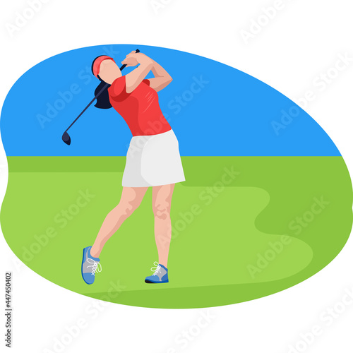 Female golfer sports beautiful illustration.
