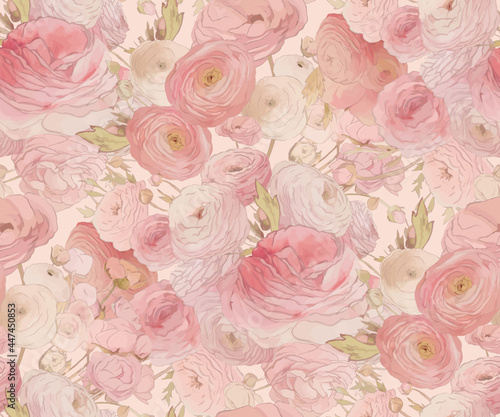 pink peonies and roses background pattern