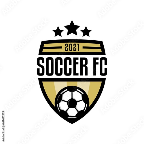 football logo badge with a soccer ball illustration. sport team logo vector template.