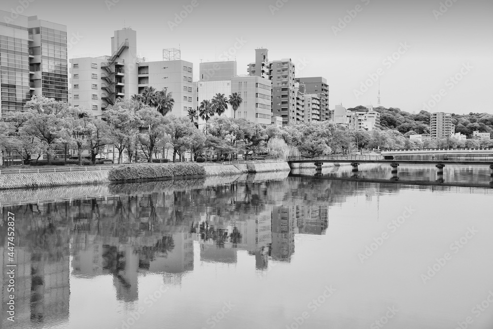 Hiroshima city - black and white Japan