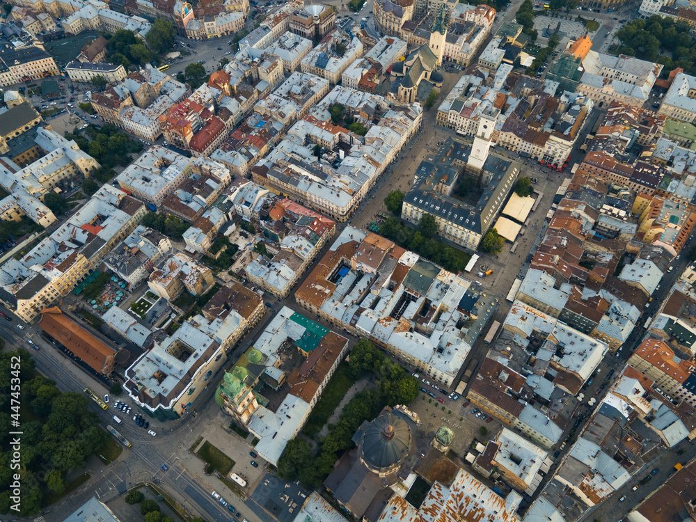 aerial view of lviv city at summer time aerial view of lviv city at summer time