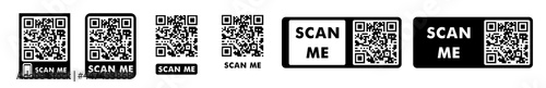 Scan me set icons for mobile device design.QR code sample for smartphone scanning. Qr code icon. Flat design. Stock vector illustration isolated on white background.