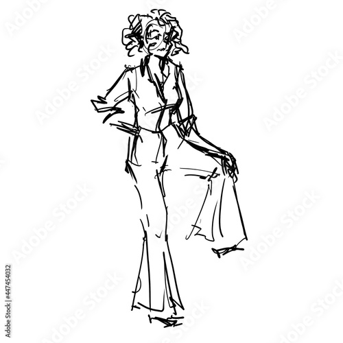 silhouette sketch of a fashion model black contour outline