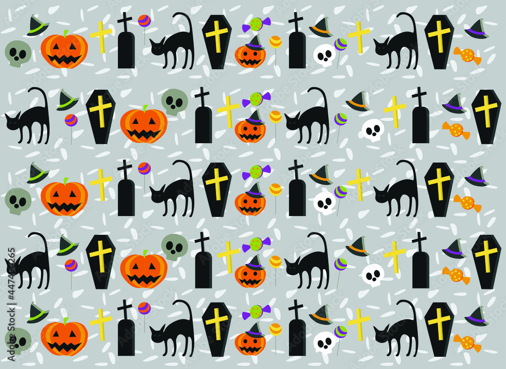 Vector Halloween seamless pattern pumpkin, skull, candies. Vector Halloween seamless pattern pumpkin, skull, candies.