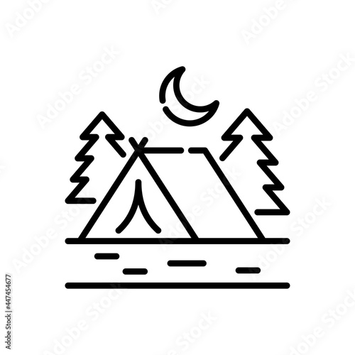 Campsite vector outline icon style illustration. EPS 10 file