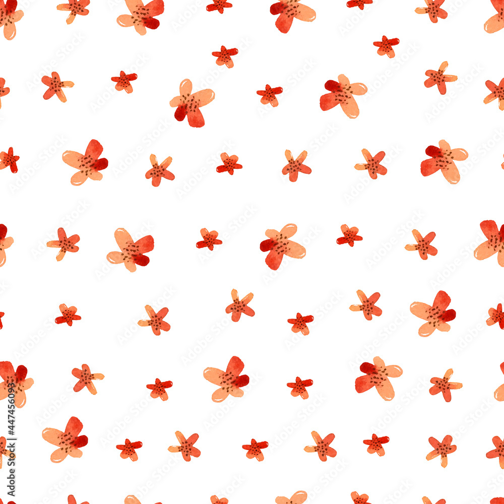 Watercolor red flowers seamless pattern wallpaper
