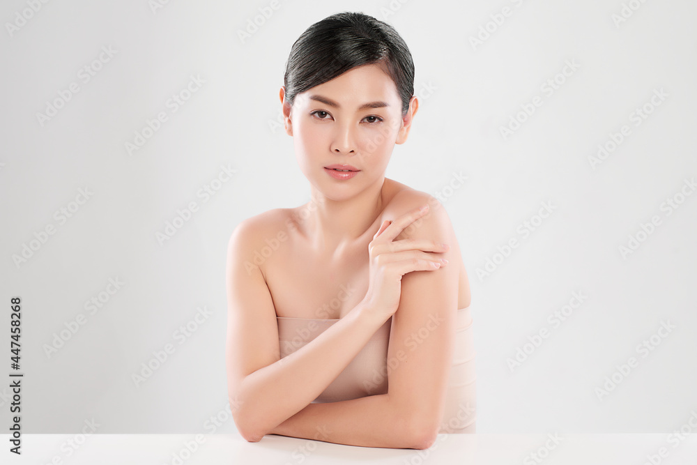 Beautiful young asian woman with clean fresh skin on white background, Face care, Facial treatment, Cosmetology, beauty and spa, Asian women portrait. Beautiful young asian woman with clean fresh skin on white background, Face care, Facial treatment, Cosmetology, beauty and spa, Asian women portrait.
