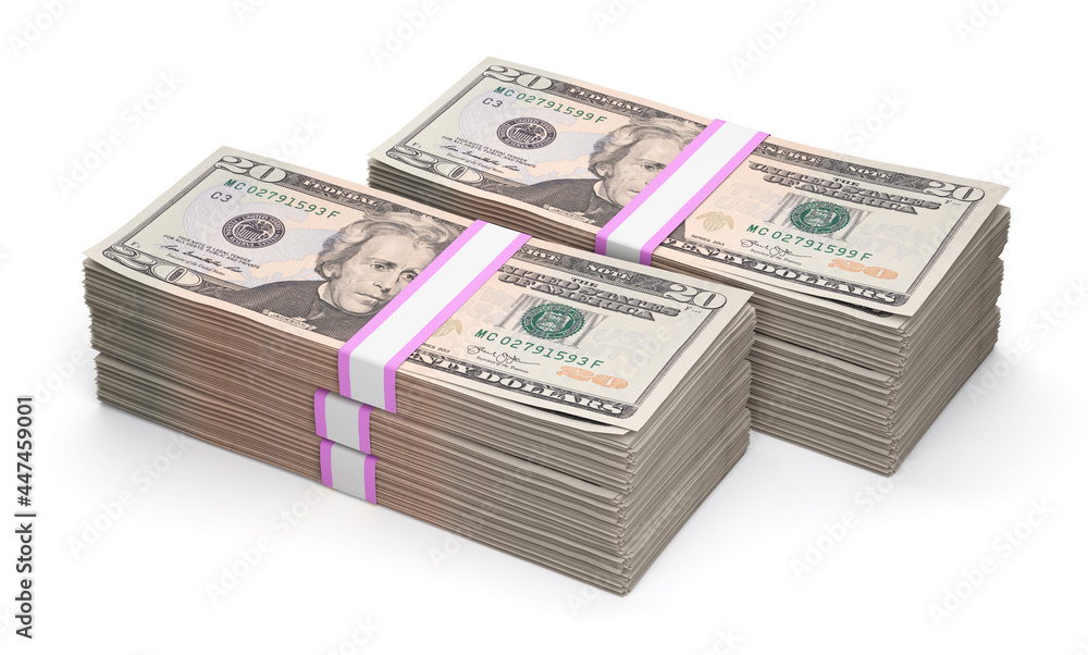twenty dollar bundles isolated on white background twenty dollar bundles isolated on white background
