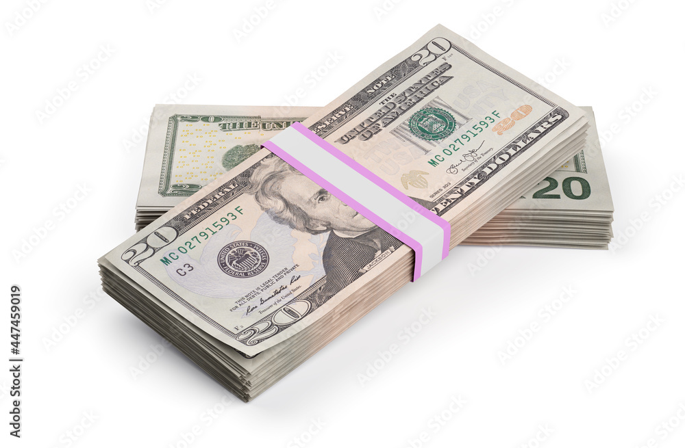 twenty dollar bundles isolated on white background twenty dollar bundles isolated on white background