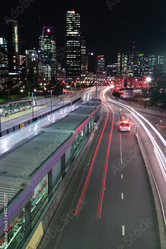 Brisbane Queensland at night with tail lights and road traffic