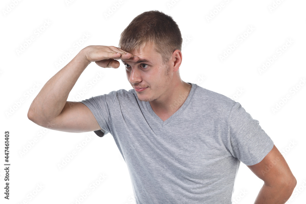 Photo of young man with bristle looking forward Photo of young man with bristle looking forward