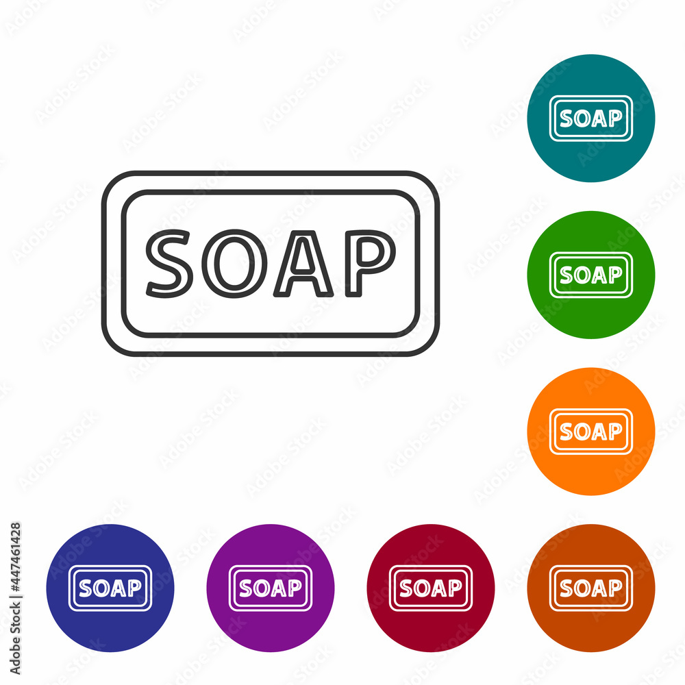 Black line Bar of soap icon isolated on white background. Soap bar with bubbles. Set icons in color circle buttons. Vector Illustration Black line Bar of soap icon isolated on white background. Soap bar with bubbles. Set icons in color circle buttons. Vector Illustration