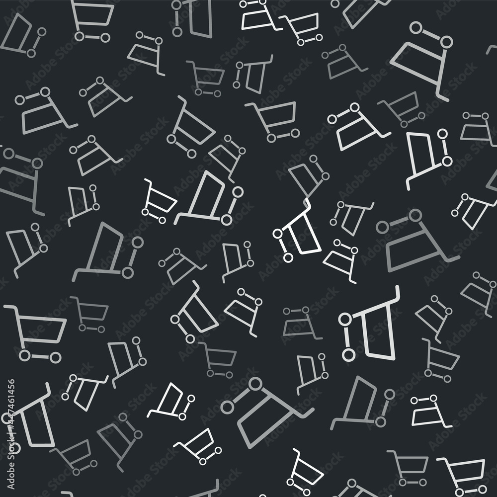Grey Shopping cart icon isolated seamless pattern on black background. Online buying concept. Delivery service sign. Supermarket basket symbol. Vector Illustration Grey Shopping cart icon isolated seamless pattern on black background. Online buying concept. Delivery service sign. Supermarket basket symbol. Vector Illustration