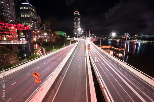 Brisbane Queensland at night with tail lights and road traffic