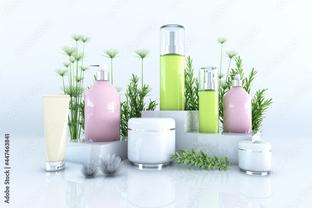 Cosmetics on White Background. 3D illustration, 3D rendering Cosmetics on White Background. 3D illustration, 3D rendering