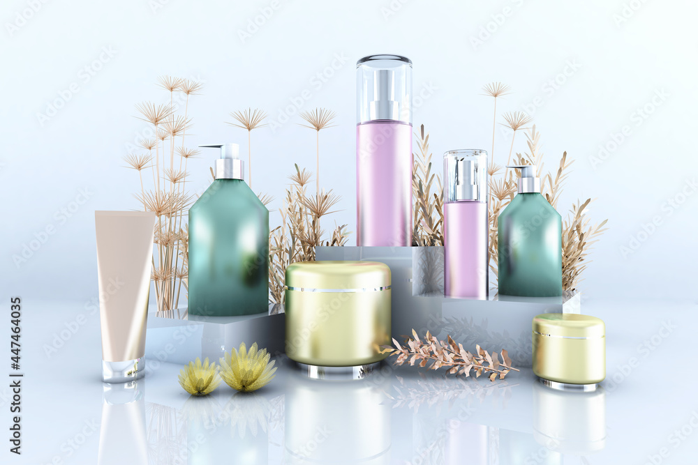 Cosmetics on White Background. 3D illustration, 3D rendering	
