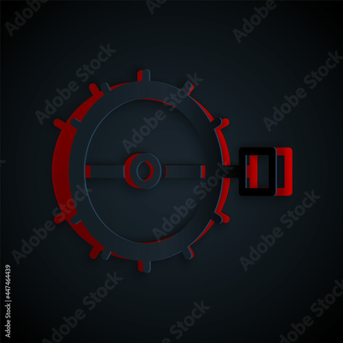 Paper cut Trap hunting icon isolated on black background. Paper art style. Vector