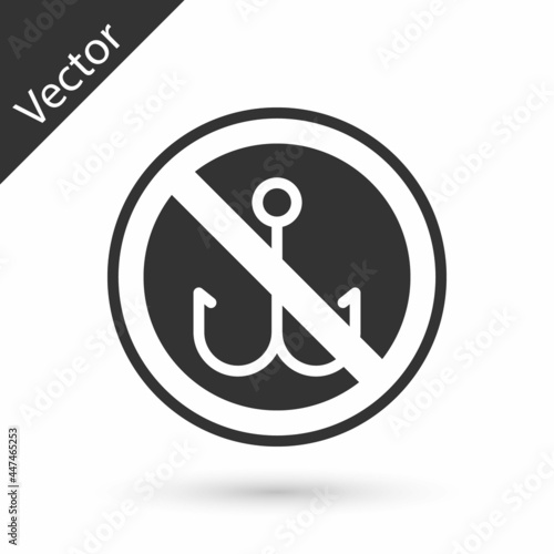 Grey No fishing icon isolated on white background. Prohibition sign. Vector