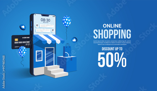 Online shopping on website and social media application concept, Digital marketing shop and store via smartphone