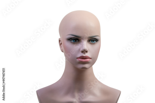 Head of a female mannequin face isolated on white background