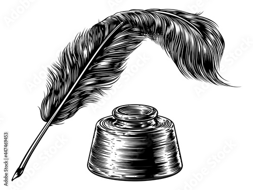 Feather Quill Pen and Inkwell