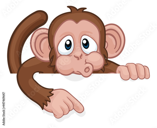 Monkey Cartoon Character Animal Pointing At Sign