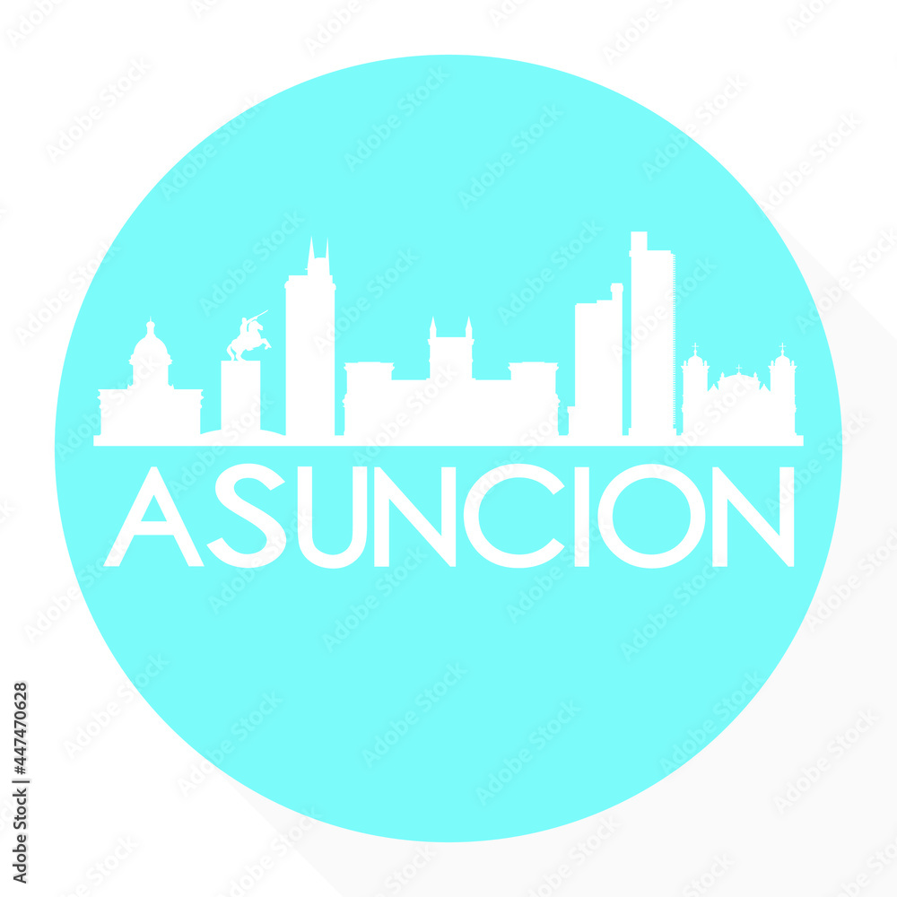 Asunción, Paraguay Round Button City Skyline Design. Silhouette Stamp Vector Travel Tourism.