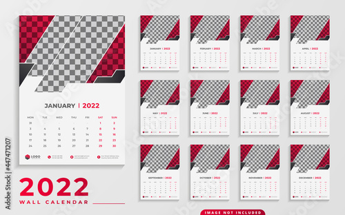 Creative Modern 2022 Wall Calendar Design Template with Red Color 